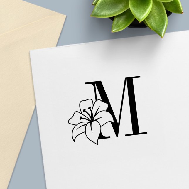 Exotic Lily Flower Monogram Initial Self-inking Stamp (Creator Uploaded)