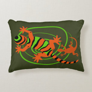 Exotic Lizard Gecko on Green Colourful Accent Pillow