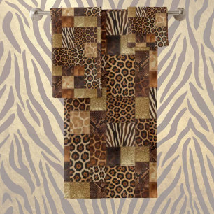 Exotic Luxury   Gold + Brown Animal Print Bath Towel Set