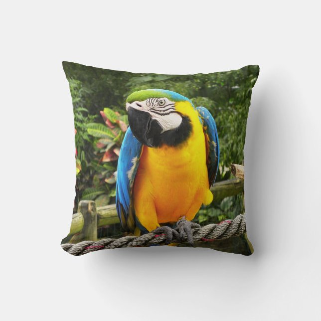 Exotic Macaw Parrot Throw Pillow (Front)