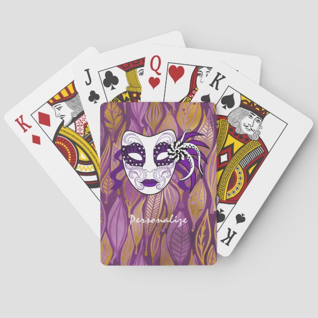 Exotic Mardi Gras Mask Purple Personalized Playing Cards (Back)
