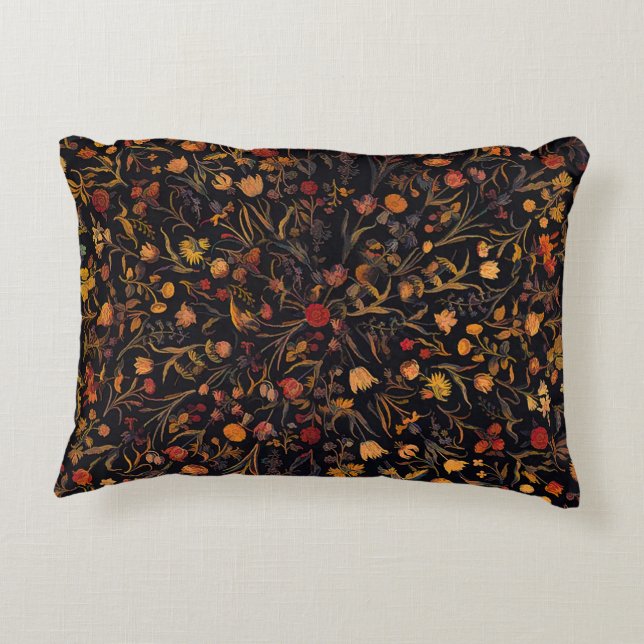 Exotic Midnight Floral Garden Accent Pillow (Back)