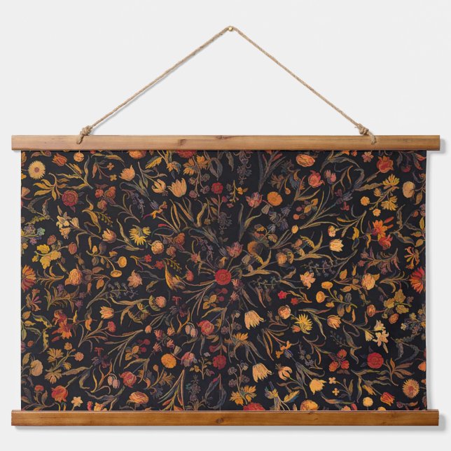 Exotic Midnight Floral Garden Hanging Tapestry (Front)