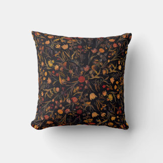 Exotic Midnight Floral Garden Throw Pillow