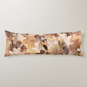 Exotic Mix Brown Tones Bird feather Print Body Pillow