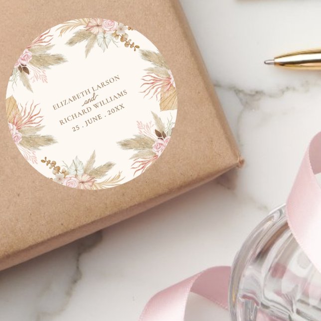 Exotic Modern Boho Tropical Wedding Classic Round Sticker (Creator Uploaded)