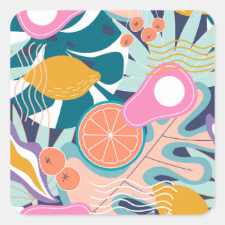 Exotic, modern jungle collage. square sticker