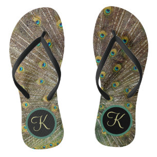Exotic Monogram Peacock Flip Flops