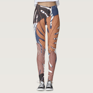 Exotic monstera leaves, vintage tropical. leggings