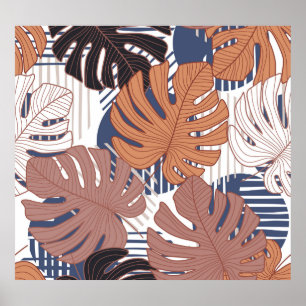 Exotic monstera leaves, vintage tropical. poster