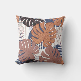 Exotic monstera leaves, vintage tropical. throw pillow