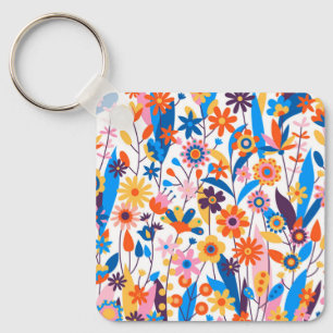Exotic Multicolored Floral Background-32939 Keychain