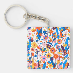 Exotic Multicolored Floral Background-32939 Keychain