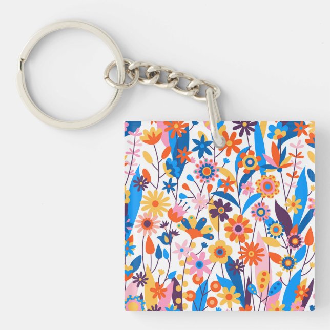 Exotic Multicolored Floral Background-32939 Keychain (Front)