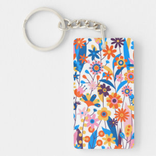Exotic Multicolored Floral Background-32939 Keychain