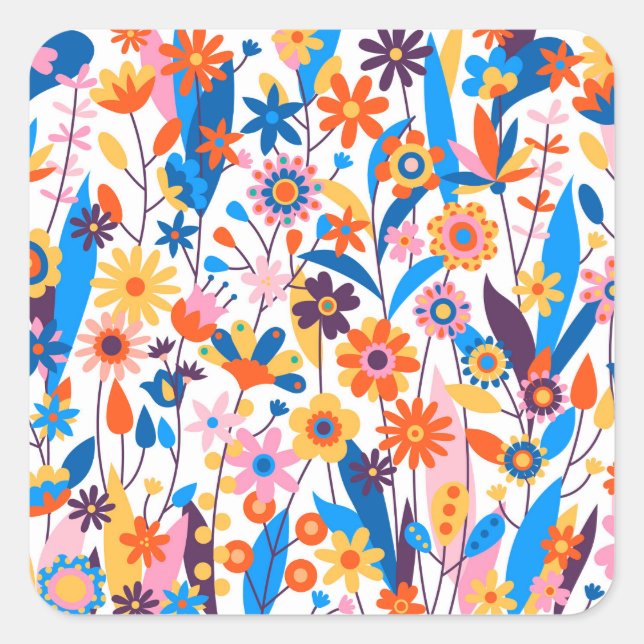 Exotic Multicolored Floral Background-32939 Square Sticker (Front)