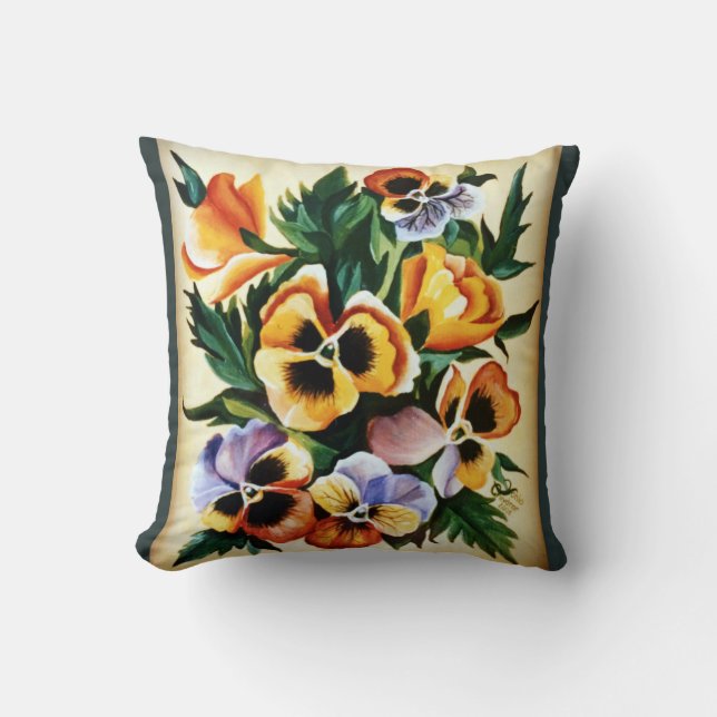 Exotic Multicolored Pansies Throw Pillow (Front)