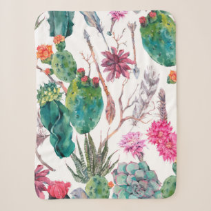 Exotic natural vintage watercolor seamless pattern sherpa blanket