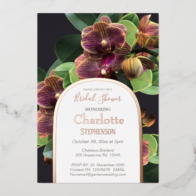 Exotic Orchids  Bridal Shower Rose Gold  Foil Inv (Front)