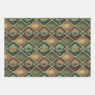 Exotic Ornate Geometric Snake Skin Pattern Design Wrapping Paper Sheet