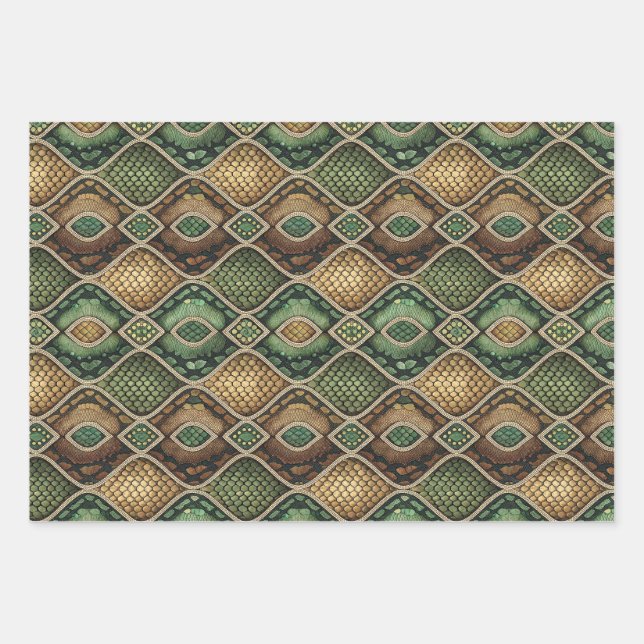 Exotic Ornate Geometric Snake Skin Pattern Design Wrapping Paper Sheet (Front)