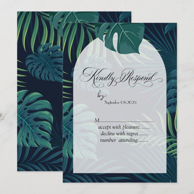 Exotic Palm Leaves RSVP  Invitation (Front/Back)