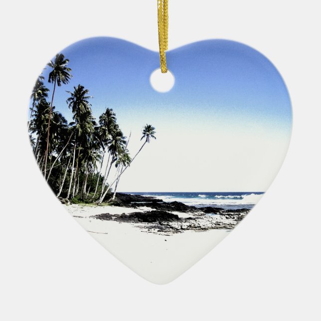 Exotic Palm Trees & Paradise Beach Ceramic Ornament (Front)