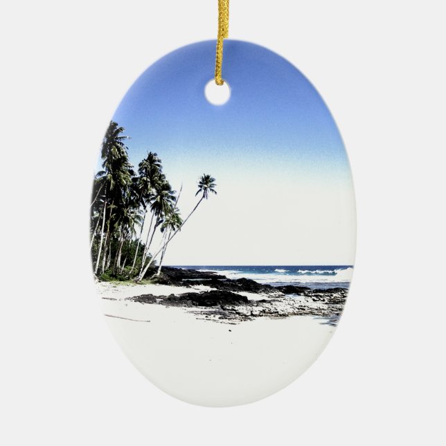 Exotic Palm Trees & Paradise Beach Ceramic Ornament (Front)