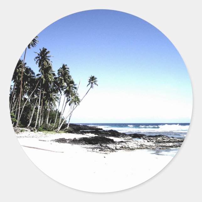 Exotic Palm Trees & Paradise Beach Classic Round Sticker (Front)