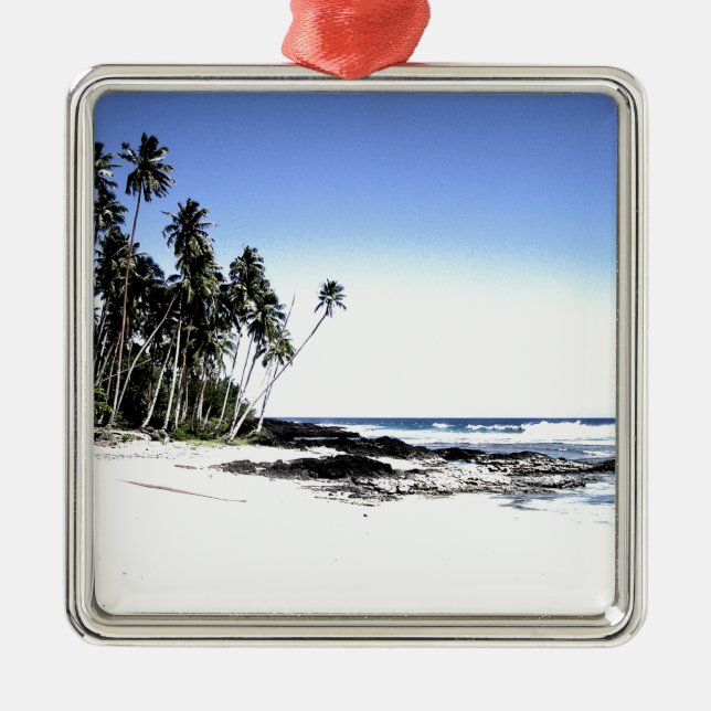 Exotic Palm Trees & Paradise Beach Metal Ornament (Front)