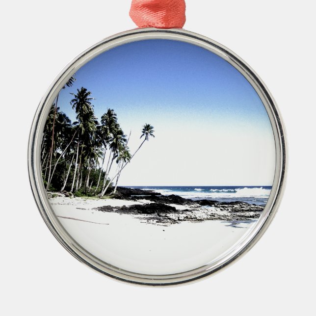 Exotic Palm Trees & Paradise Beach Metal Ornament (Front)