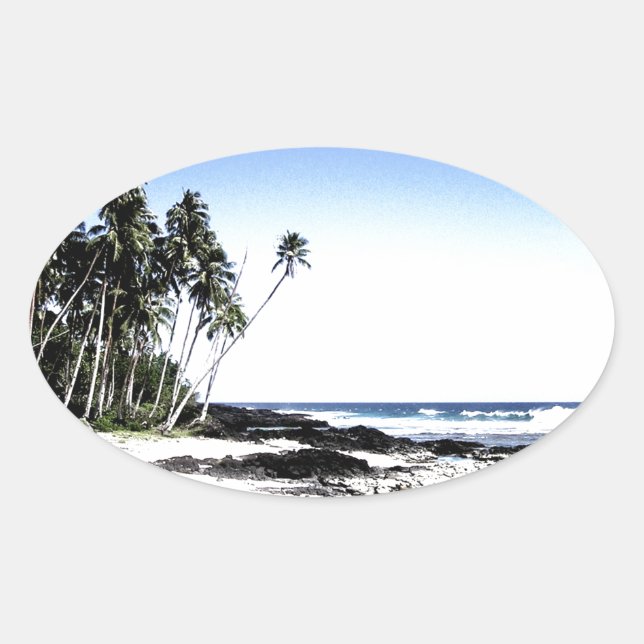 Exotic Palm Trees & Paradise Beach Oval Sticker (Front)