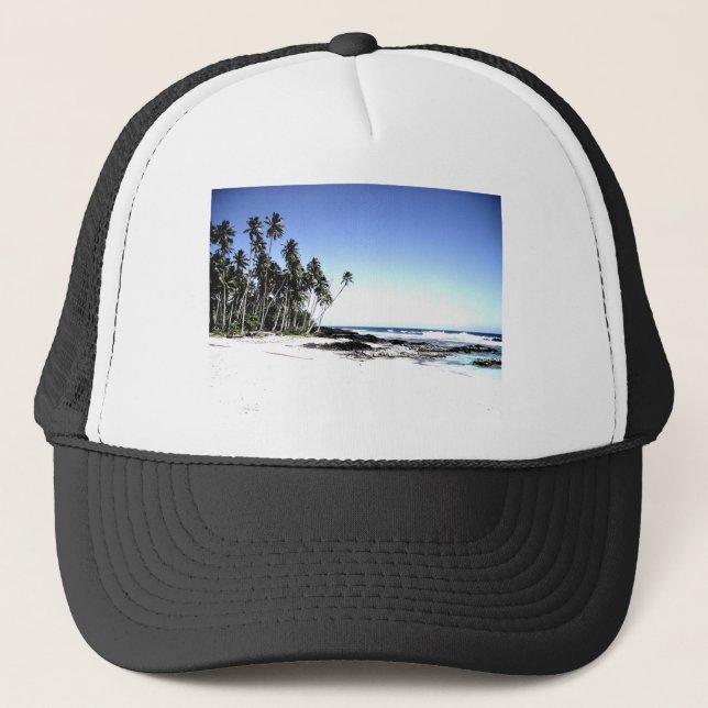 Exotic Palm Trees & Paradise Beach Trucker Hat (Front)