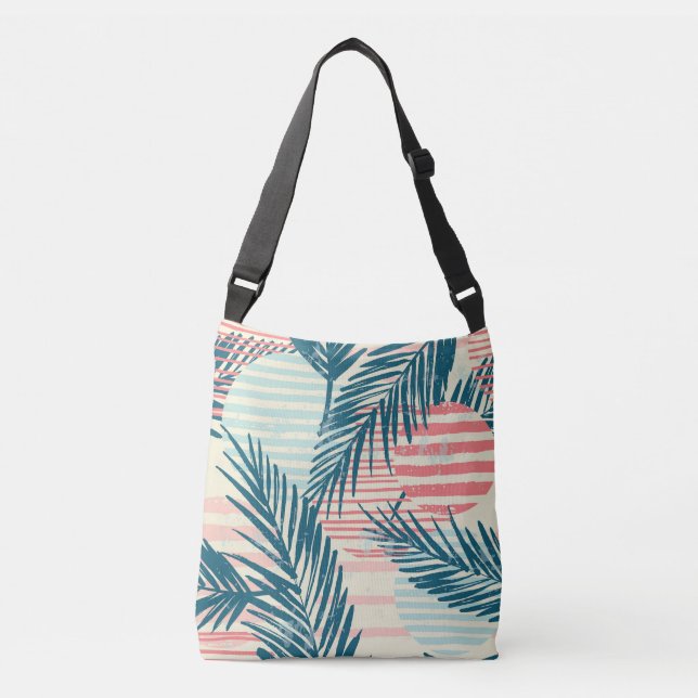 Exotic palms, hand-drawn textures crossbody bag (Front)