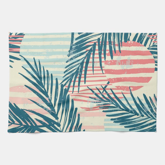 Exotic palms, hand-drawn textures kitchen towel (Horizontal)