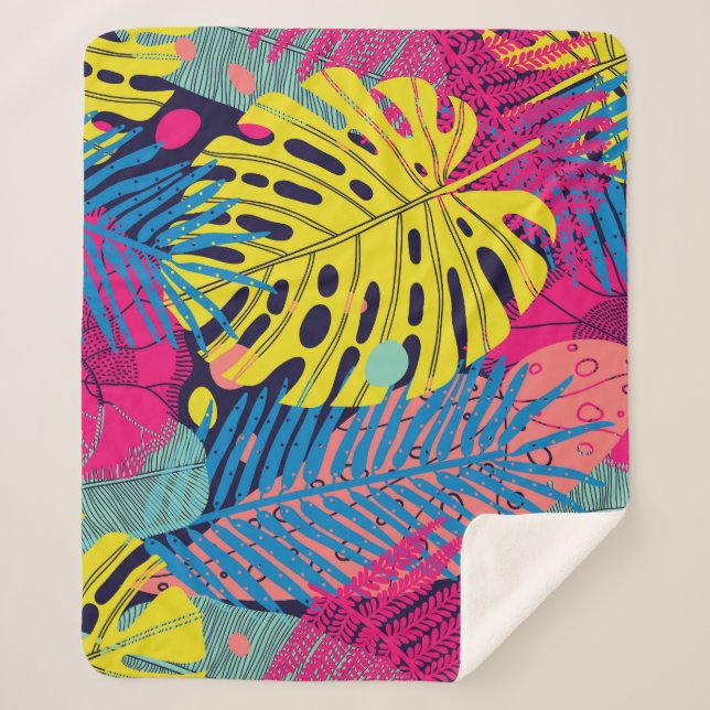 Exotic Palms: Vintage Floral Elegance Sherpa Blanket (Front)