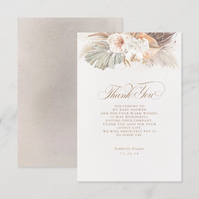 Exotic Pampas Grass Floral Baby Shower Thank You (Front/Back)