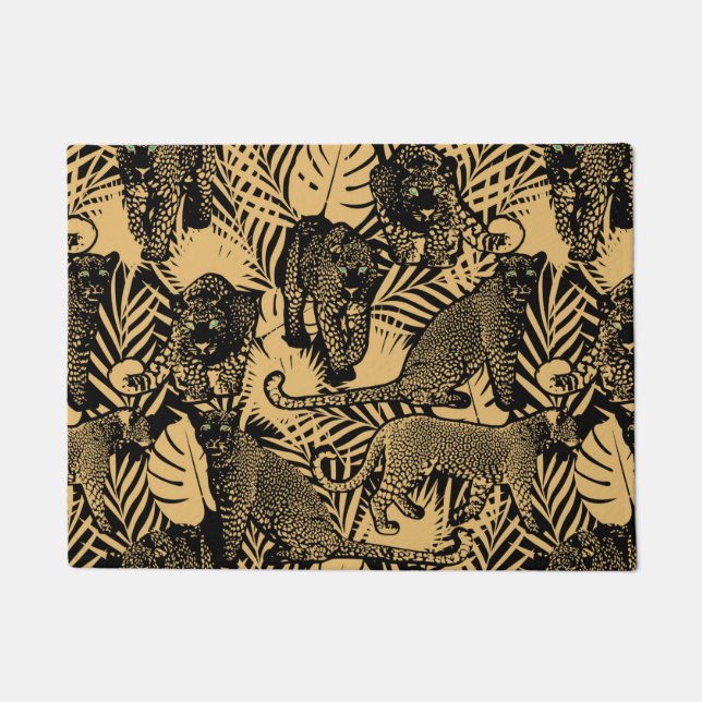 Exotic Panther / Leopard Black and Gold Doormat (Front)