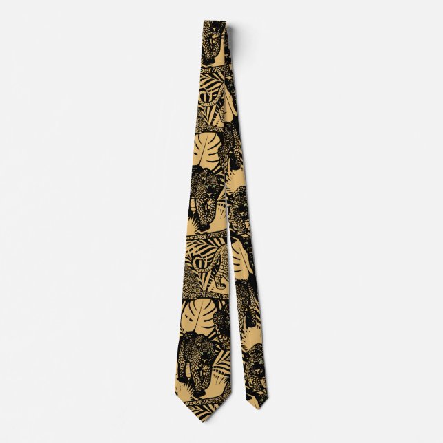 Exotic Panther / Leopard Black and Gold Tie (Front)