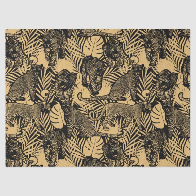 Exotic Panther / Leopard Black and Gold Tissue Paper (Front)