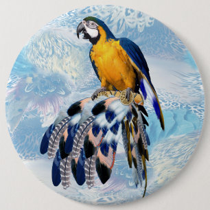 exotic-parrot bird tone feathers gifts 6 inch round button