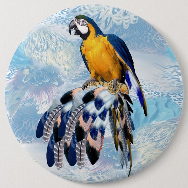 exotic-parrot bird tone feathers gifts 6 inch round button (Front)