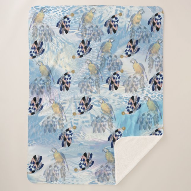 Exotic-Parrot Bird Tone Feathers Sherpa Blanket (Front)