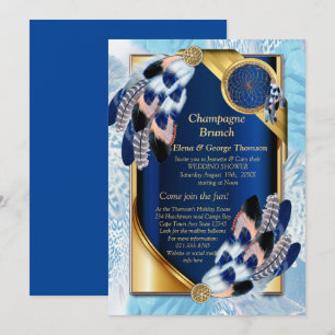 Exotic-Parrot Blue tone feathers Couple Shower Invitation