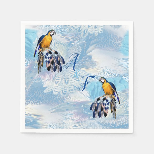 Exotic-Parrot Blue tone feathers  Napkin (Front)