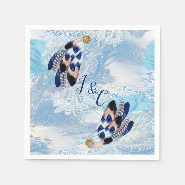 Exotic-Parrot Blue tone feathers Party Decor Napkin (Front)