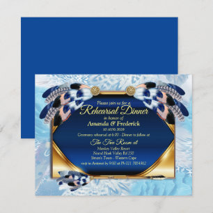 Exotic-Parrot Blue tone feathers Rehearsal dinner Invitation