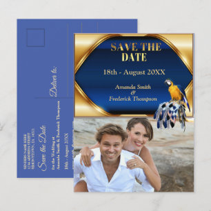 Exotic-Parrot Blue tone feathers Save the Dates Announcement Postcard