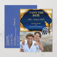 Exotic-Parrot Blue tone feathers Save the Dates