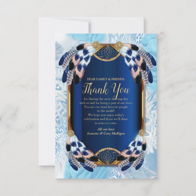 Exotic-Parrot Blue tone feathers Thank You Card (Front)